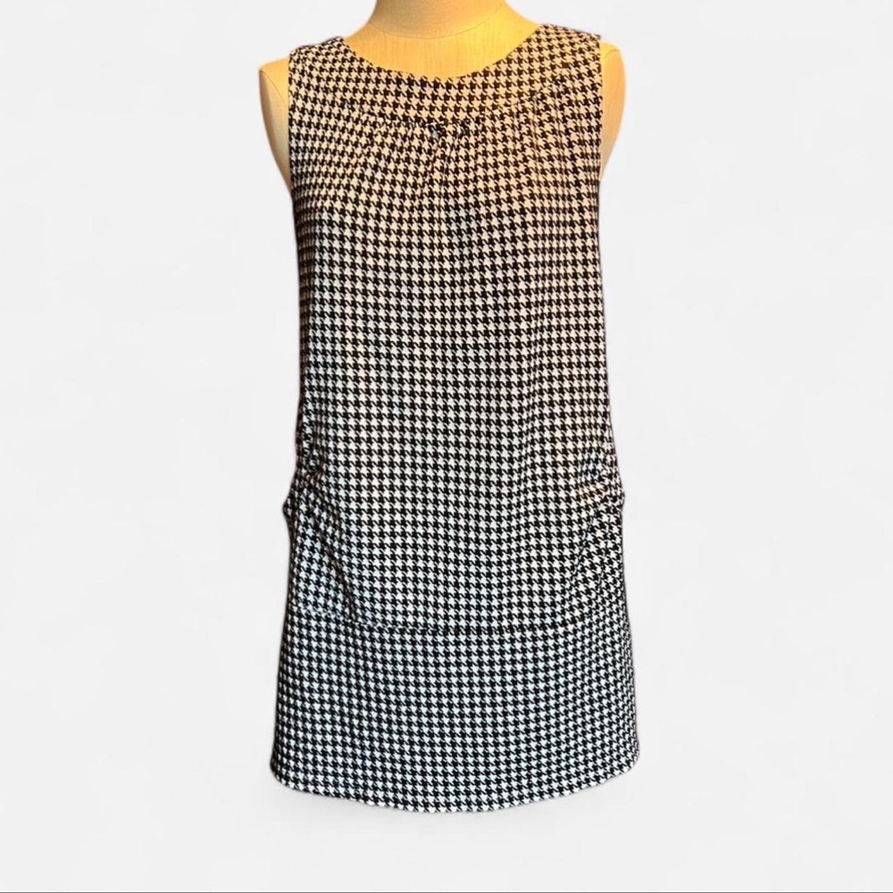 ❤️90s Vintage Four Stars Black & White Houndstooth Sleeveless Dress w Pockets 🤍🖤